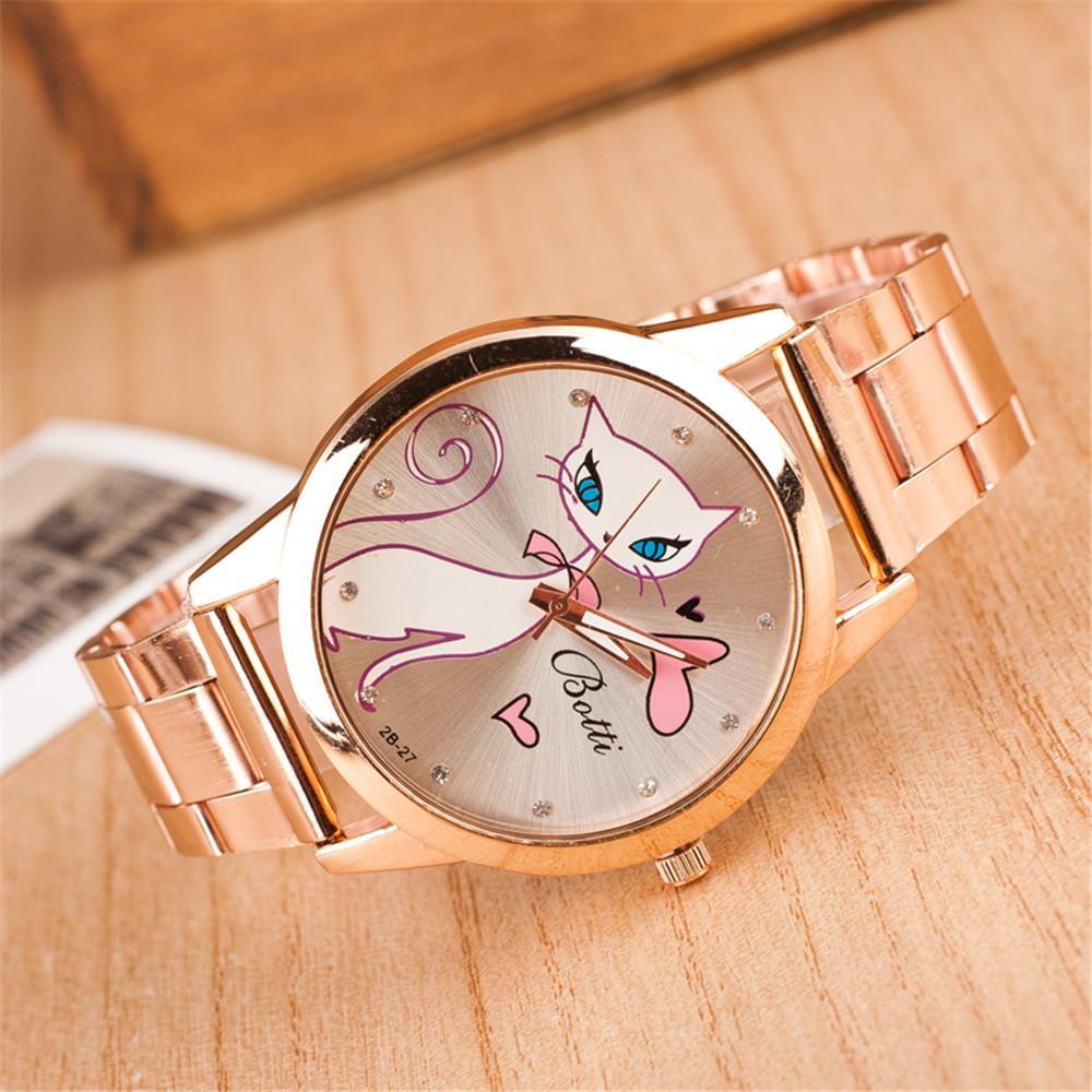 Classy Cat Stainless Steel Wristwatch
