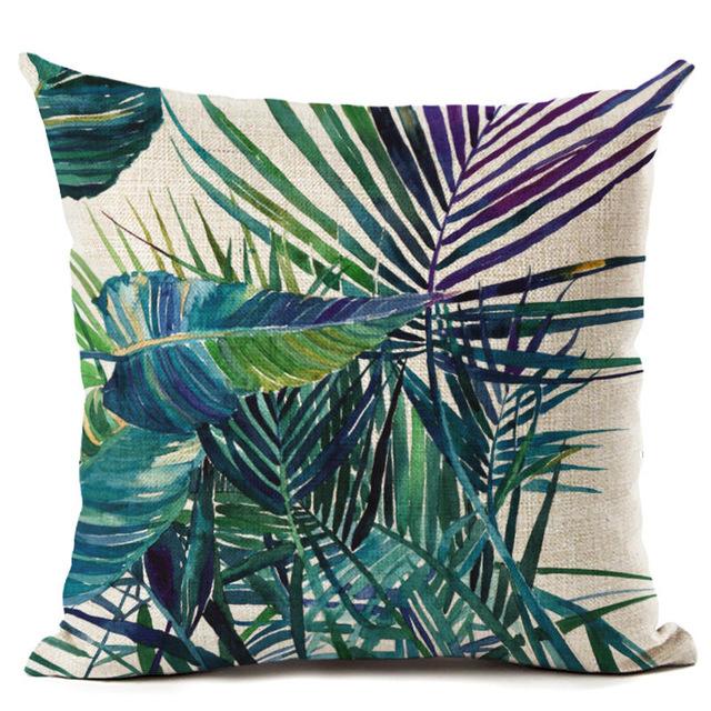Colorful Tropical Leaves Cushion Cover