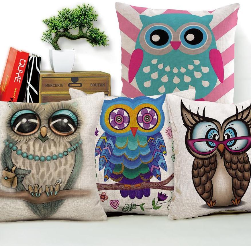 Colorful Owls Cushion Cover B
